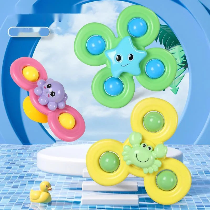 3PCS Suction Cup Spinner Bath Toys for Kids Sensory Stress Relief Spinning Educational Toys Baby Rotating Rattle Fidget Gifts