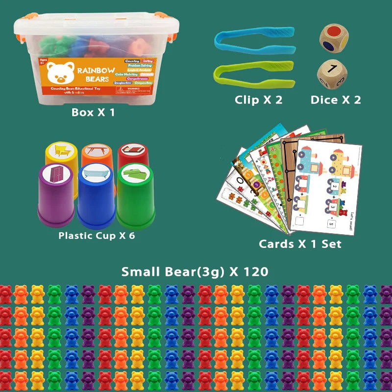 Montessori Toys Box Rainbow Stack Cups Counting Bears Color Weights Sensory Toys