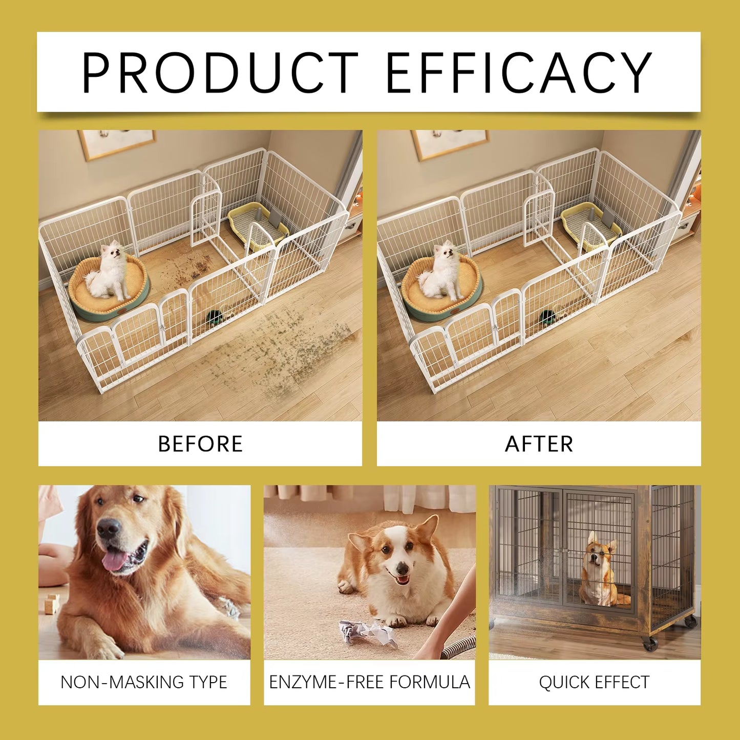 Powerful Pet Odor Eliminator Enzyme Formula for Stubborn Dog Urine Cat Smell on Bed Crate Litter Box - Air Freshener for Kennel