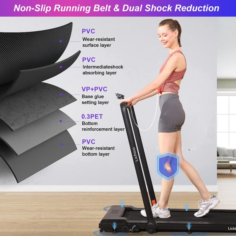 8.7MPH LICHICO Treadmill with 4-Level Incline, Flat/Incline Modes, Remote Control, Quiet Motor, Stable 2-In-1 Running Machine for Home & Office Fitness