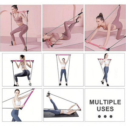 Multifunctional Pilates Stick, 1 Set Back Training Elastic Rope, Yoga Resistance Band, Fitness Equipment for Home Gym Workout