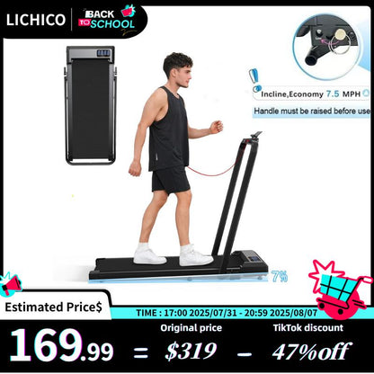 8.7MPH LICHICO Treadmill with 4-Level Incline, Flat/Incline Modes, Remote Control, Quiet Motor, Stable 2-In-1 Running Machine for Home & Office Fitness