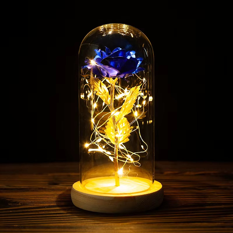 2021 Beauty and Beast Light Galaxy Rose Flower Glass Cover LED Battery Lamp Birthday Valentine'S Day Gift for Mom Mother'S Gift