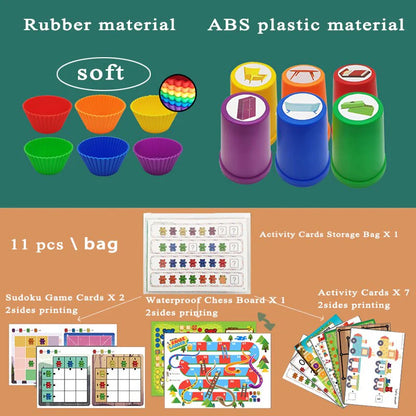 Montessori Toys Box Rainbow Stack Cups Counting Bears Color Weights Sensory Toys