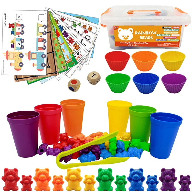 Montessori Toys Box Rainbow Stack Cups Counting Bears Color Weights Sensory Toys