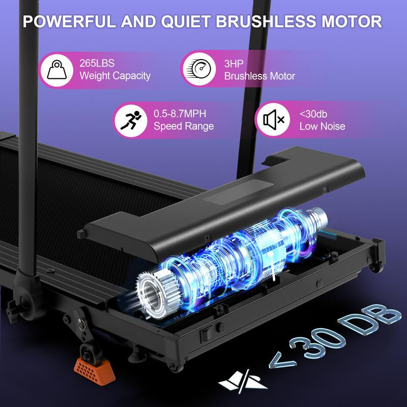8.7MPH LICHICO Treadmill with 4-Level Incline, Flat/Incline Modes, Remote Control, Quiet Motor, Stable 2-In-1 Running Machine for Home & Office Fitness