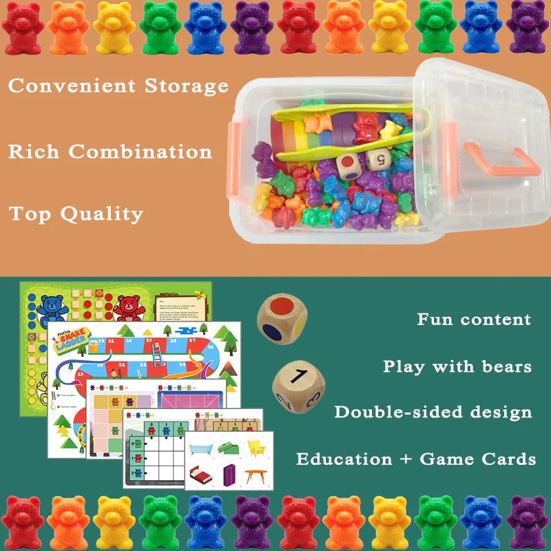 Montessori Toys Box Rainbow Stack Cups Counting Bears Color Weights Sensory Toys