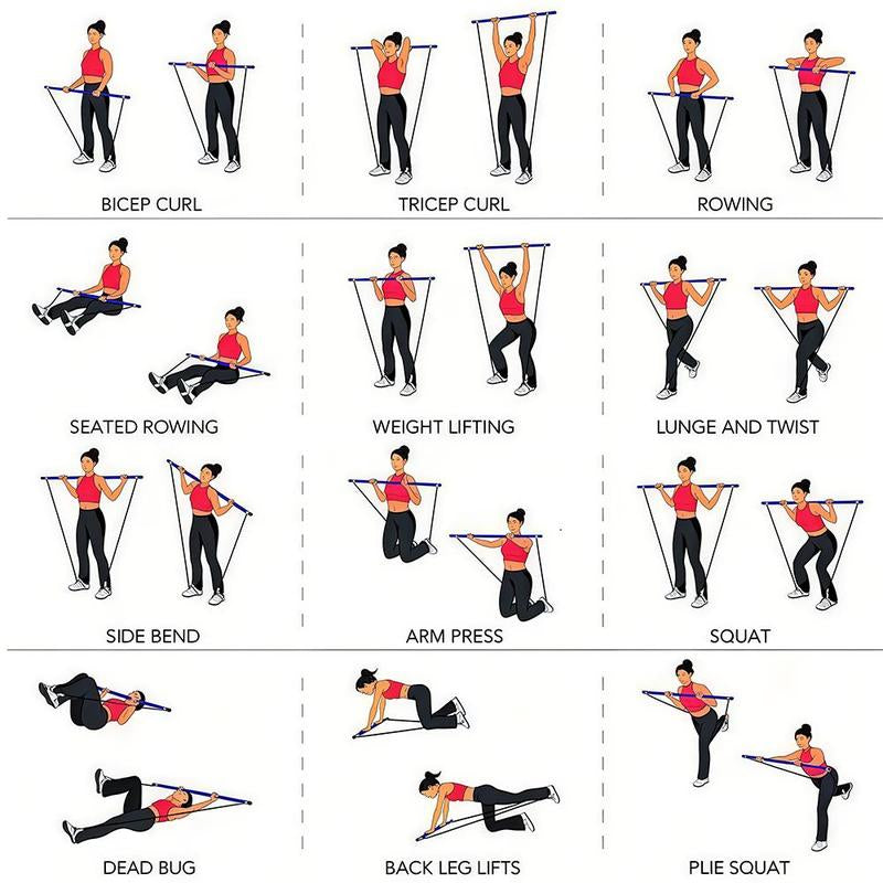 Multifunctional Pilates Stick, 1 Set Back Training Elastic Rope, Yoga Resistance Band, Fitness Equipment for Home Gym Workout