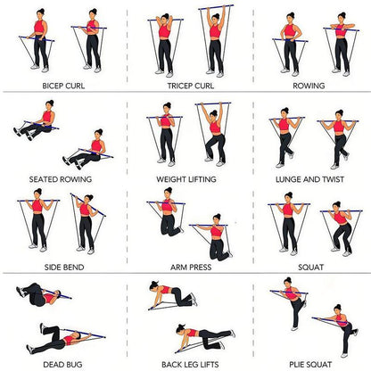 Multifunctional Pilates Stick, 1 Set Back Training Elastic Rope, Yoga Resistance Band, Fitness Equipment for Home Gym Workout