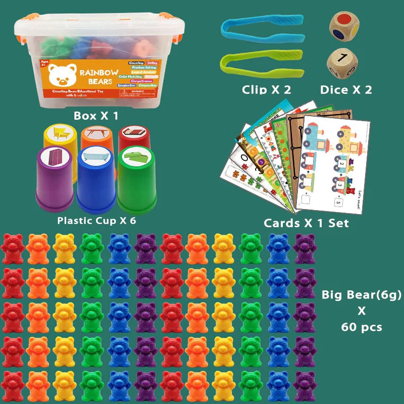 Montessori Toys Box Rainbow Stack Cups Counting Bears Color Weights Sensory Toys