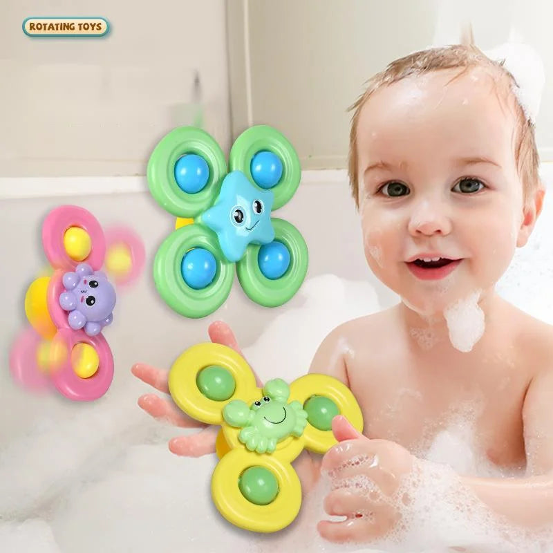 3PCS Suction Cup Spinner Bath Toys for Kids Sensory Stress Relief Spinning Educational Toys Baby Rotating Rattle Fidget Gifts