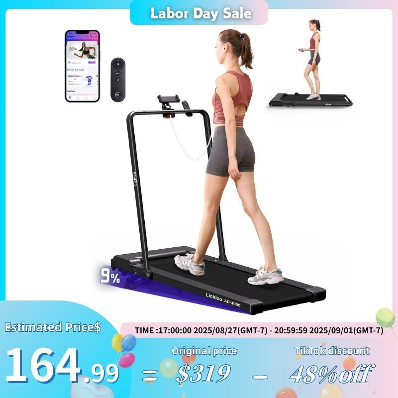 8.7MPH LICHICO Treadmill with 4-Level Incline, Flat/Incline Modes, Remote Control, Quiet Motor, Stable 2-In-1 Running Machine for Home & Office Fitness