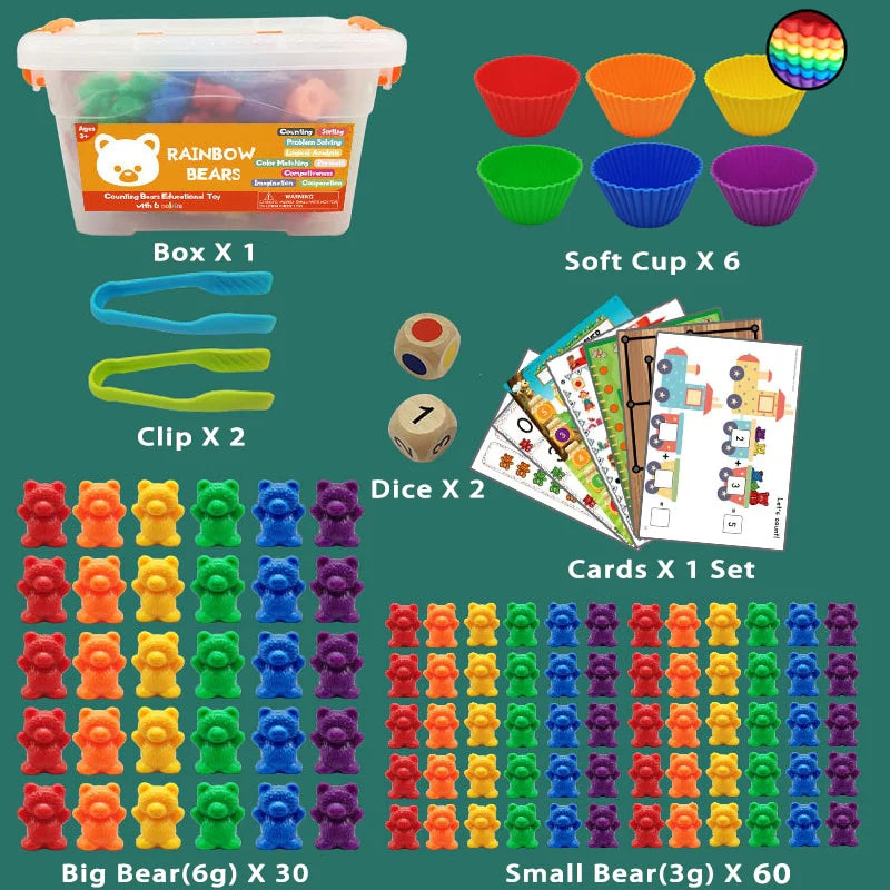 Montessori Toys Box Rainbow Stack Cups Counting Bears Color Weights Sensory Toys