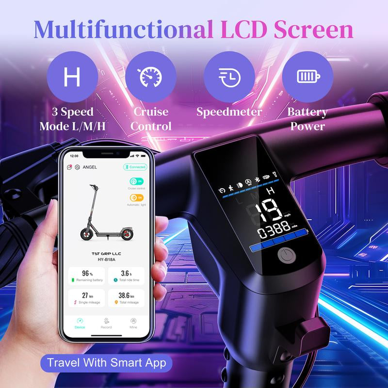 TST Vs4 Series Electric Scooter Adults, 20 Miles Range & 19 MPH Adult Electric Scooter, 10" Rear Solid Tire, Folding Commute E Scooter, Rear Wheel Drive Sport Scooter with Cruise Control, APP Control