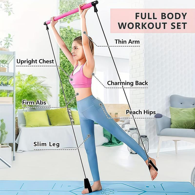 Multifunctional Pilates Stick, 1 Set Back Training Elastic Rope, Yoga Resistance Band, Fitness Equipment for Home Gym Workout