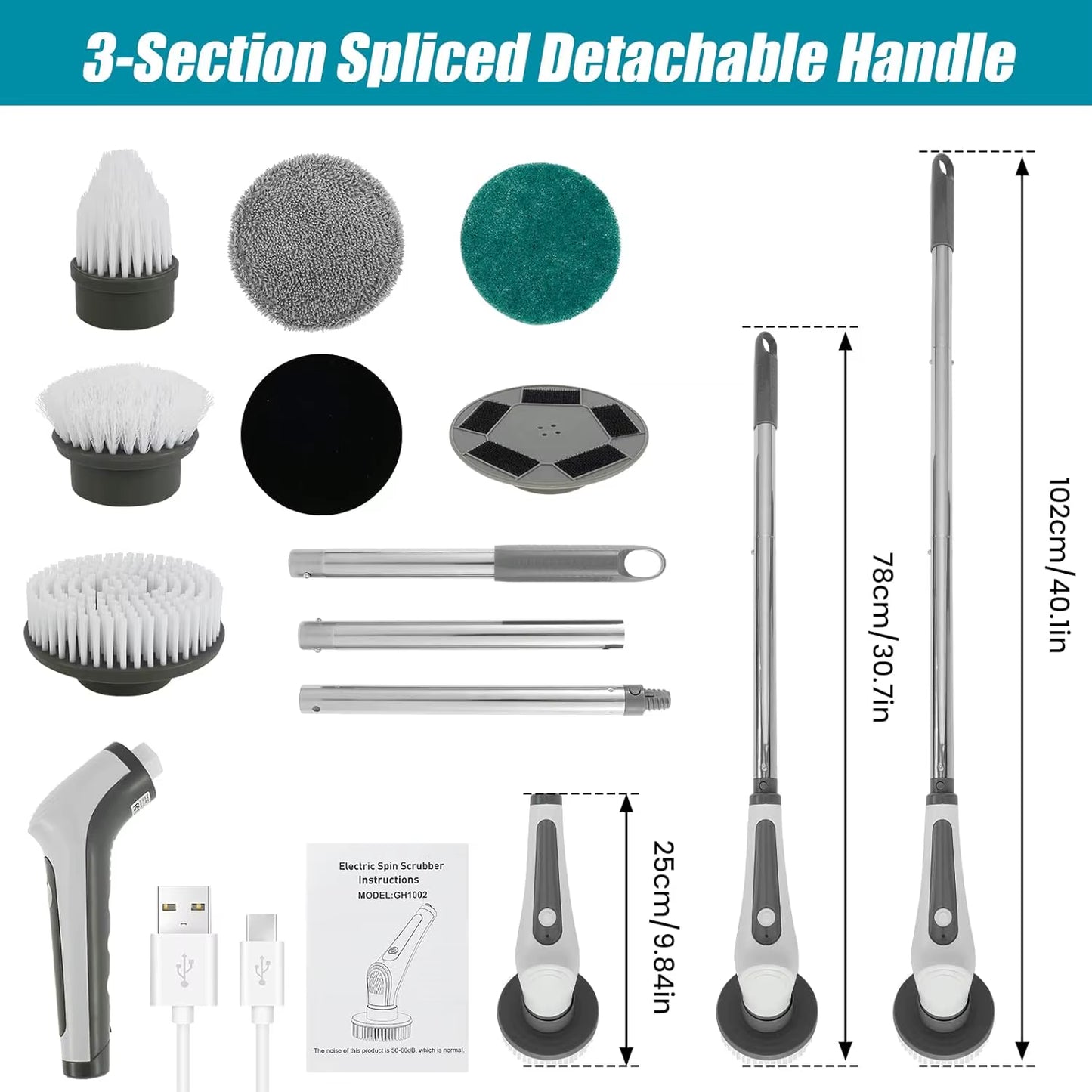 IPX8 Waterproof 6 in 1 Electric Cleaning Brush Electric Spin Scrubber Electric Cleaning Tools Kitchen Bathroom Cleaning Gadgets