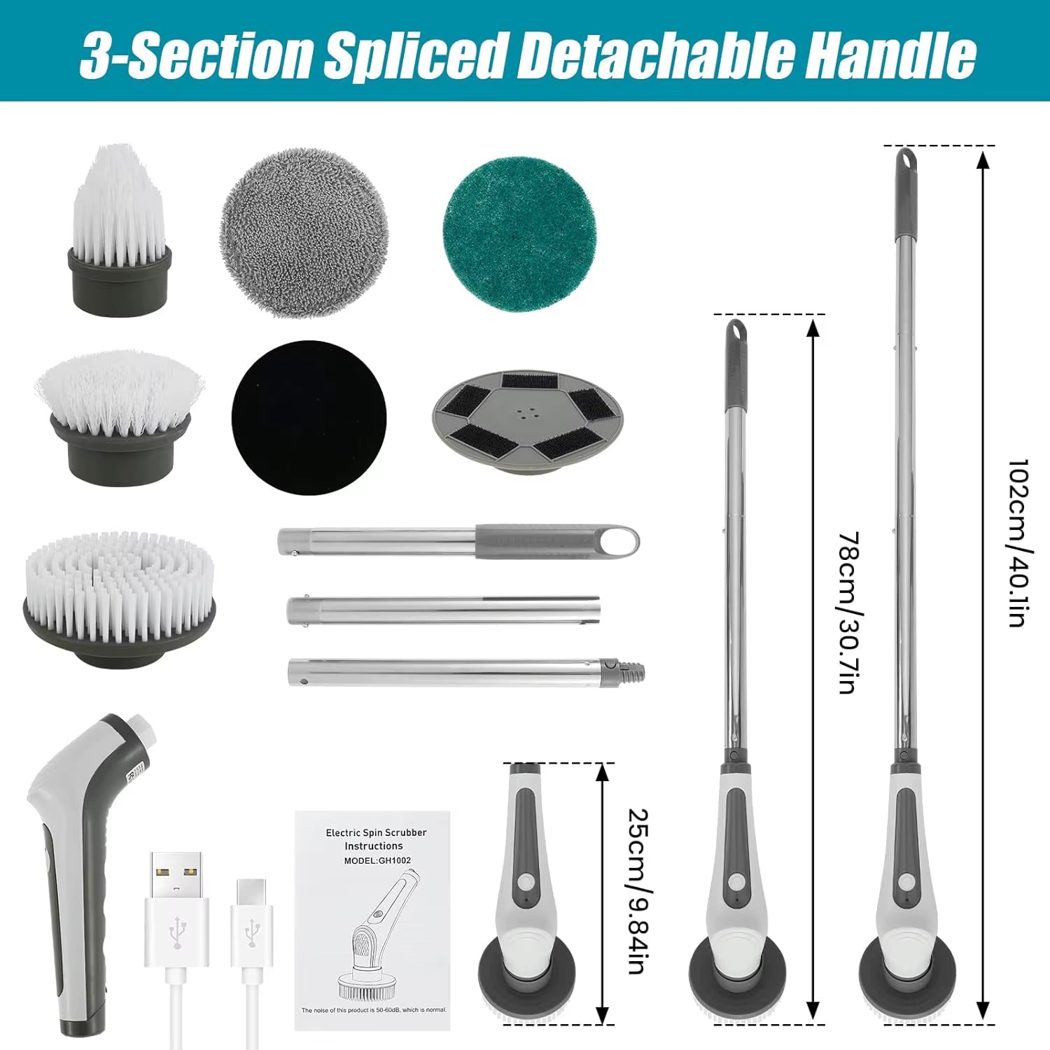 IPX8 Waterproof 6 in 1 Electric Cleaning Brush Electric Spin Scrubber Electric Cleaning Tools Kitchen Bathroom Cleaning Gadgets